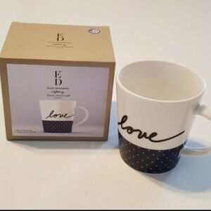 NEW gray dot LOVE coffee tea mug ELLEN DEGENERES by Royal Daulton in box NWT NIB